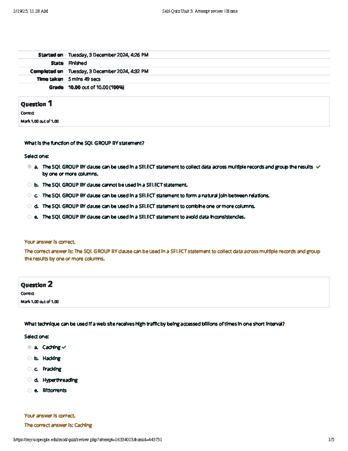 CS 3306 Self-Quiz Unit 3 Attempt 1 review Home - Started on Tuesday, 3 ...