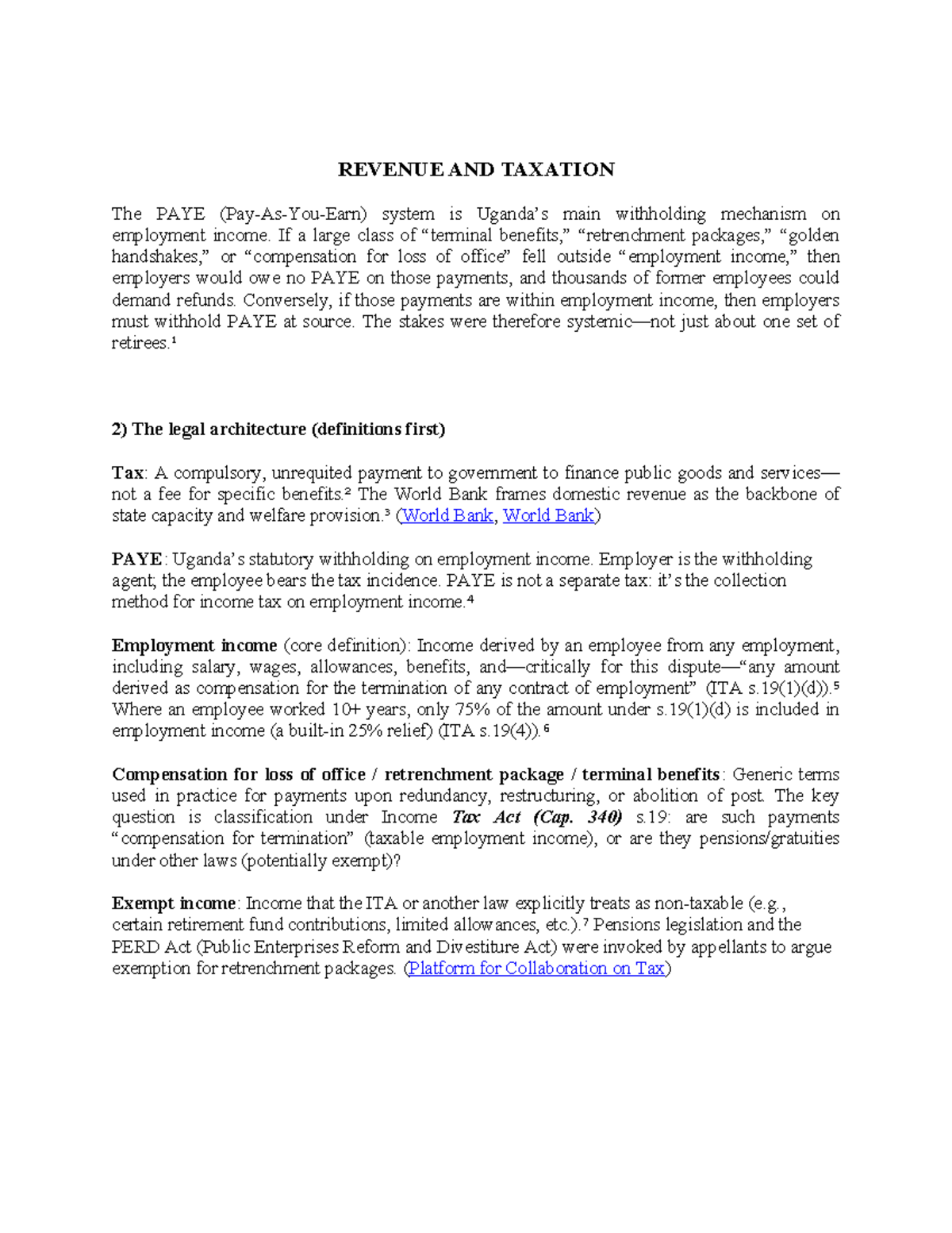Revenue and Taxation: Analyzing PAYE System and Legal Framework - Studocu