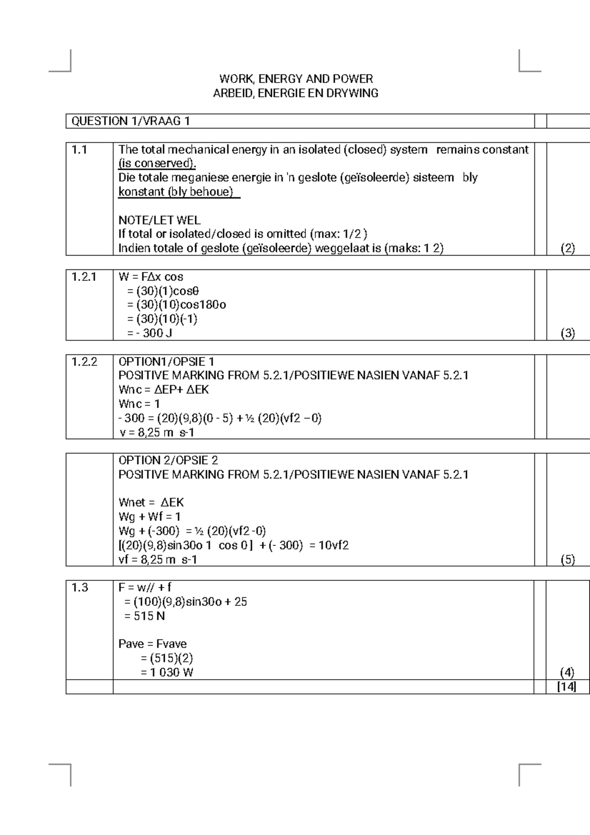 WORK, ENERGY AND POWER MEMO - GRADE 12 STUDY NOTES - Studocu
