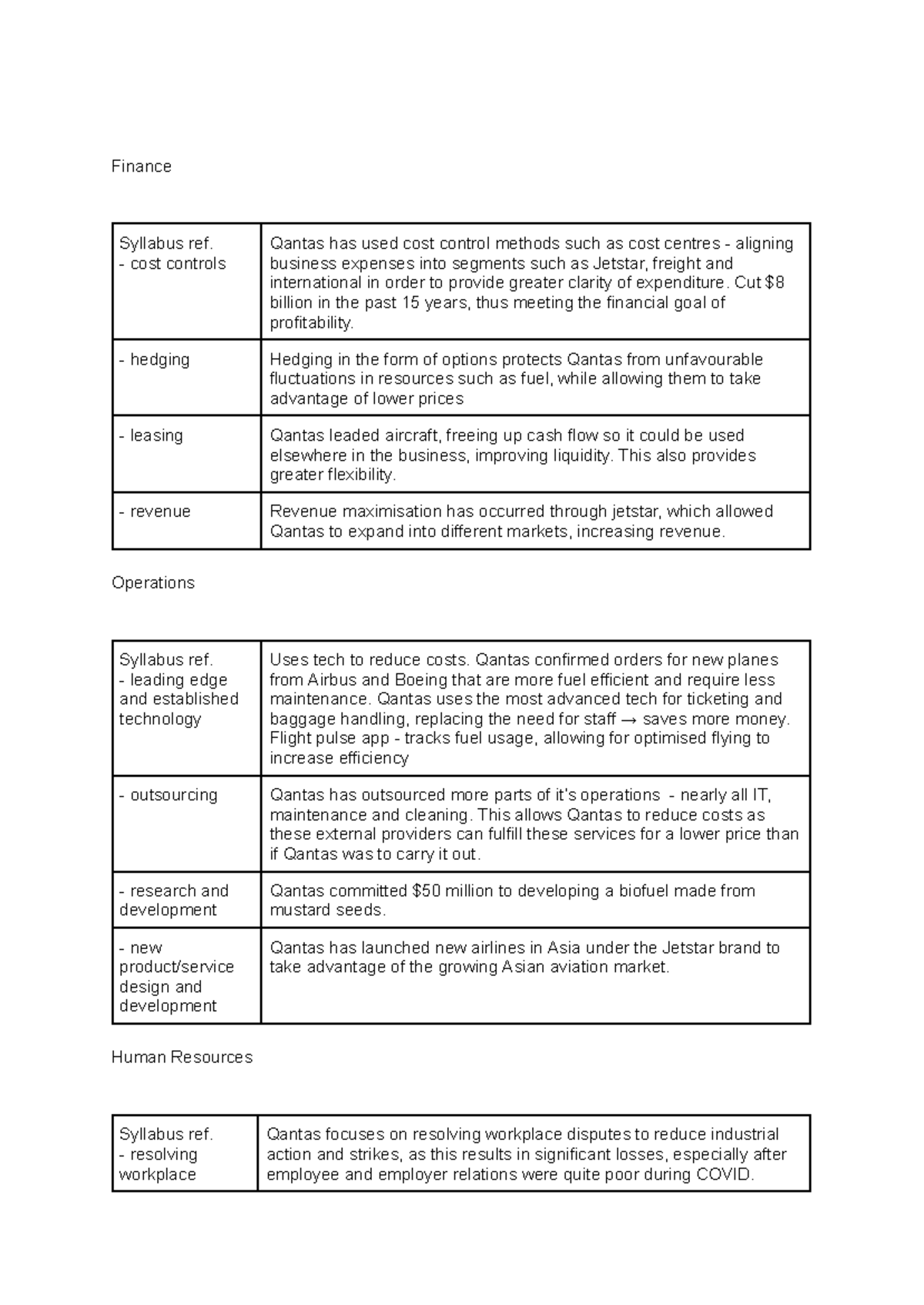 Business Studies HSC Case Study: Qantas Cost Control & Operations - Studocu