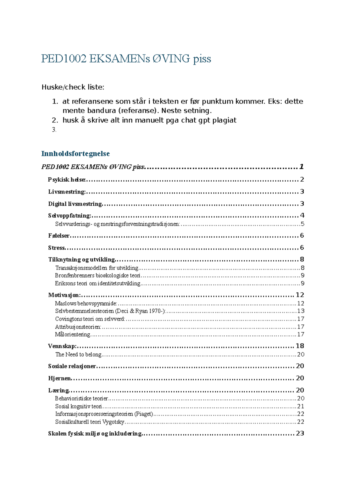 PED1002 Final Exam Study Guide: Key Theories and Concepts - Studocu