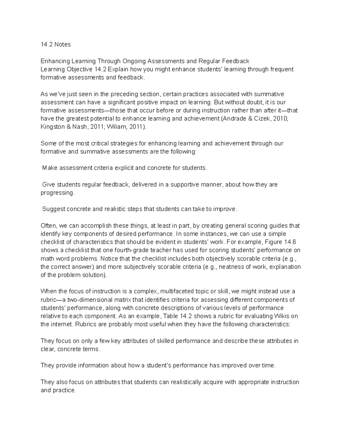 Strategies for Formative Assessment & Feedback (Learning Objective 14) - Document Preview