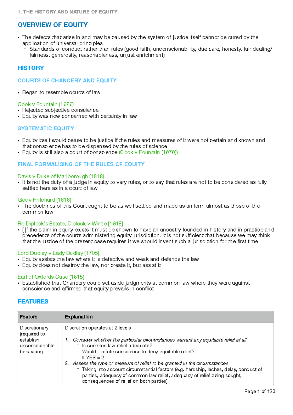 Equity and Trusts (LAW 301) - Comprehensive Lecture Notes Summary - Studocu