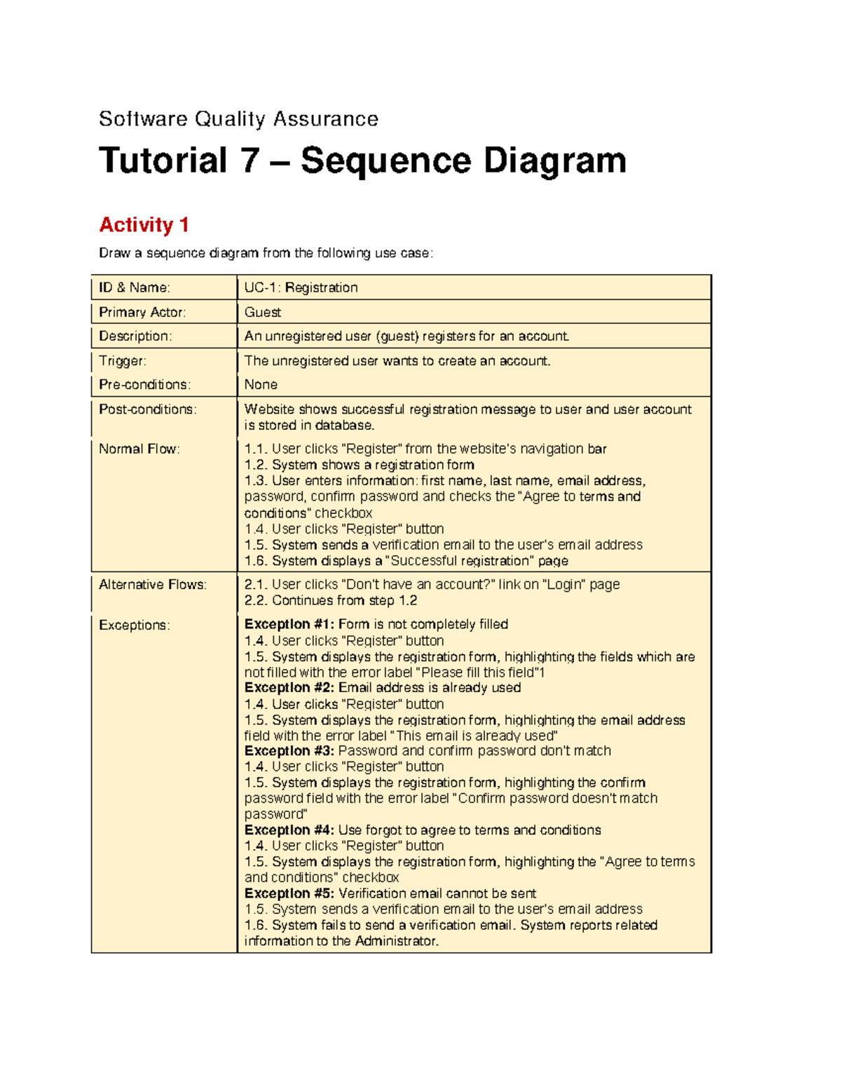 Tutorial 7 - PRM: Sequence Diagram for Registration Use Case - Studocu