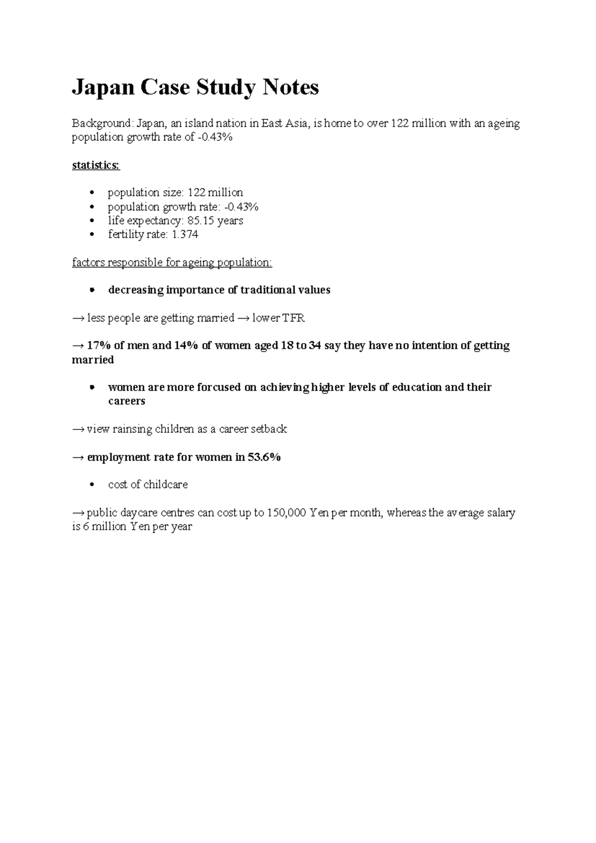 Japan Case Study Notes - Japan Case Study Notes Background: Japan, an ...