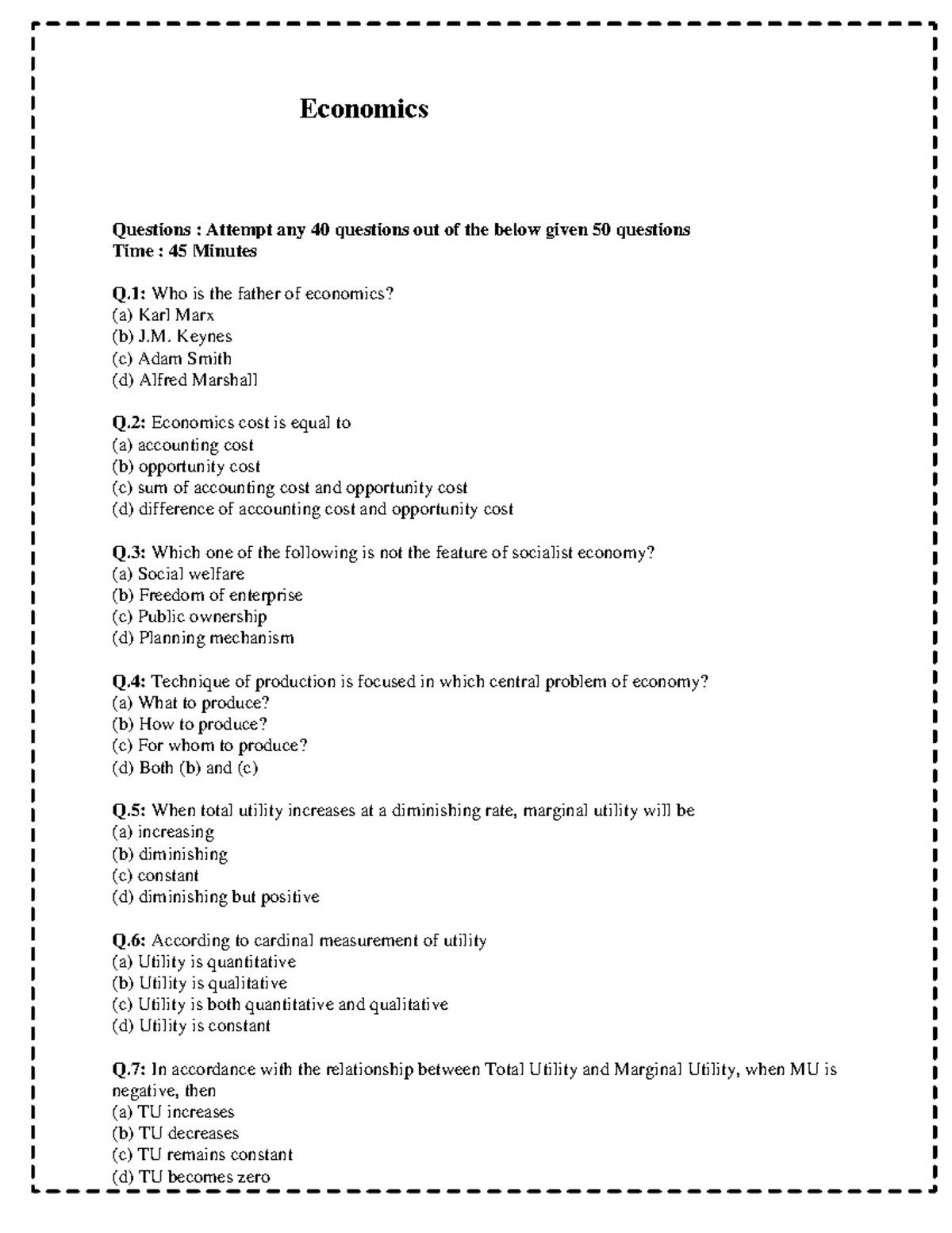 Economics Sample Paper 13: Attempt 40 of 50 Questions (45 Min) - Studocu