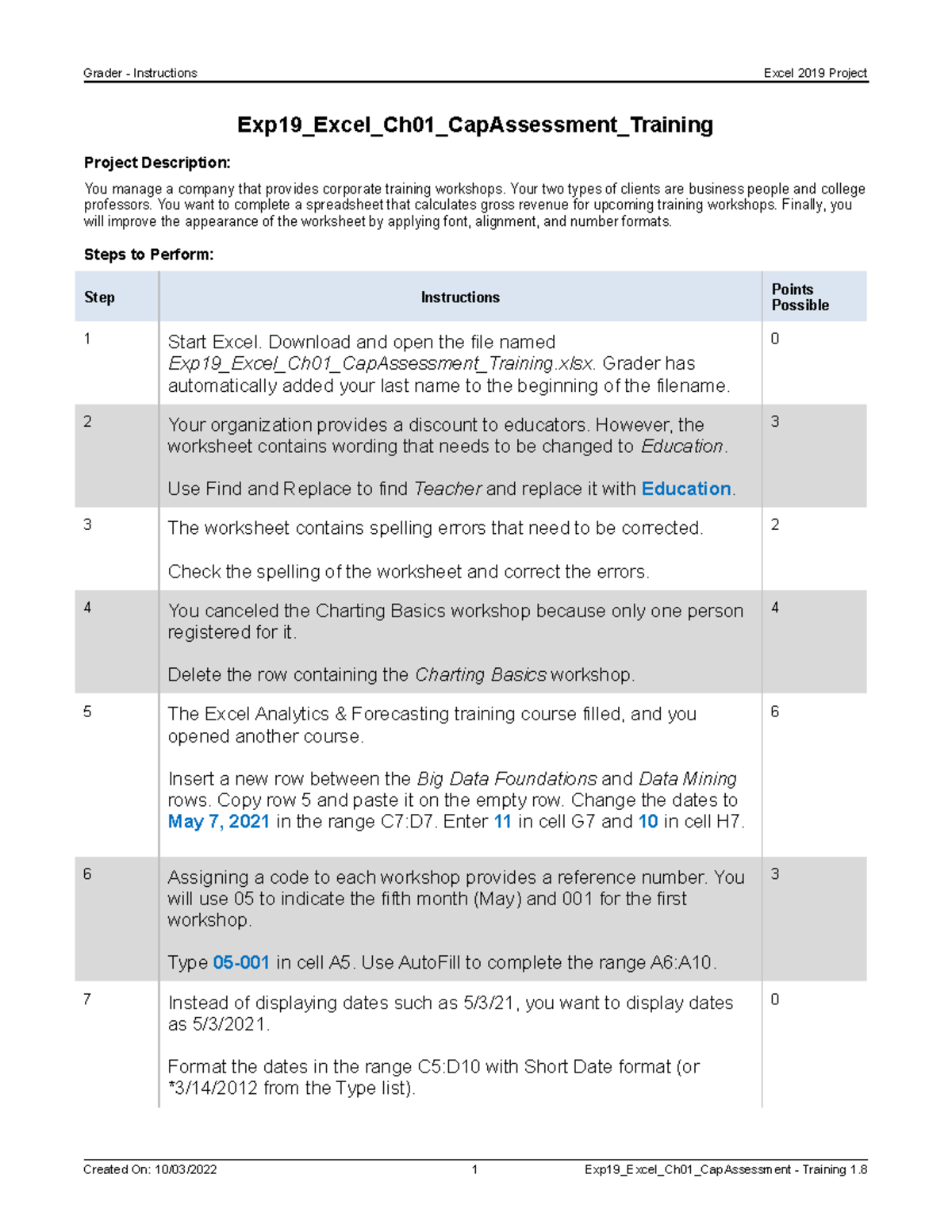 Exp19 Excel Ch01 Cap Assessment Training: Workshop Revenue Guide - Studocu