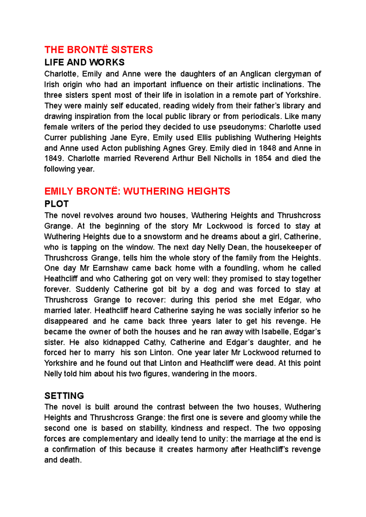 Brontë Sisters: Life, Works & Wuthering Heights Analysis - Studocu