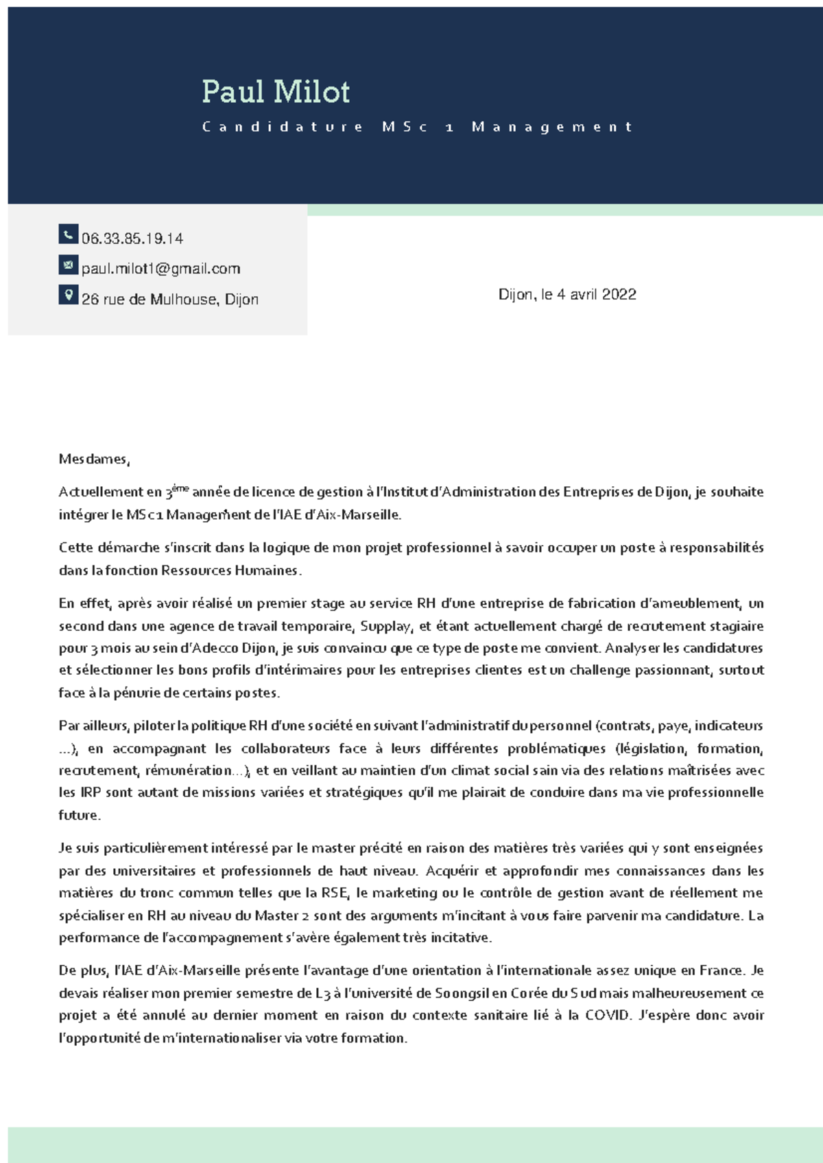 lettre de motivation vap master 1 Lettre de motivation pour un master à l'université [exemple] main image 1