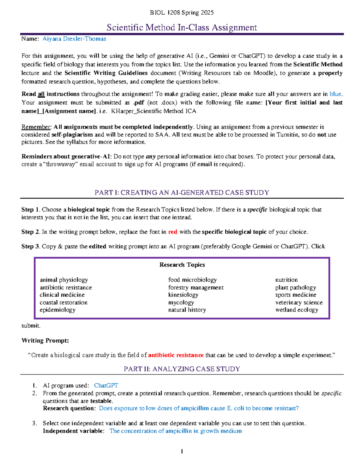 BIOL 1208 Spring 2025 Scientific Method Case Study Assignment - Studocu