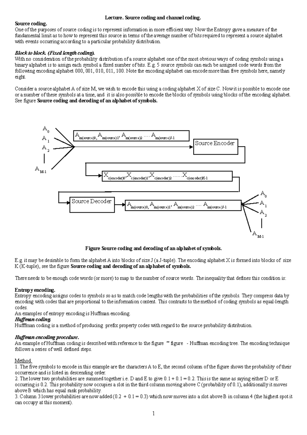 Lecture 3 - Lecture. Source coding and channel coding. Source coding ...