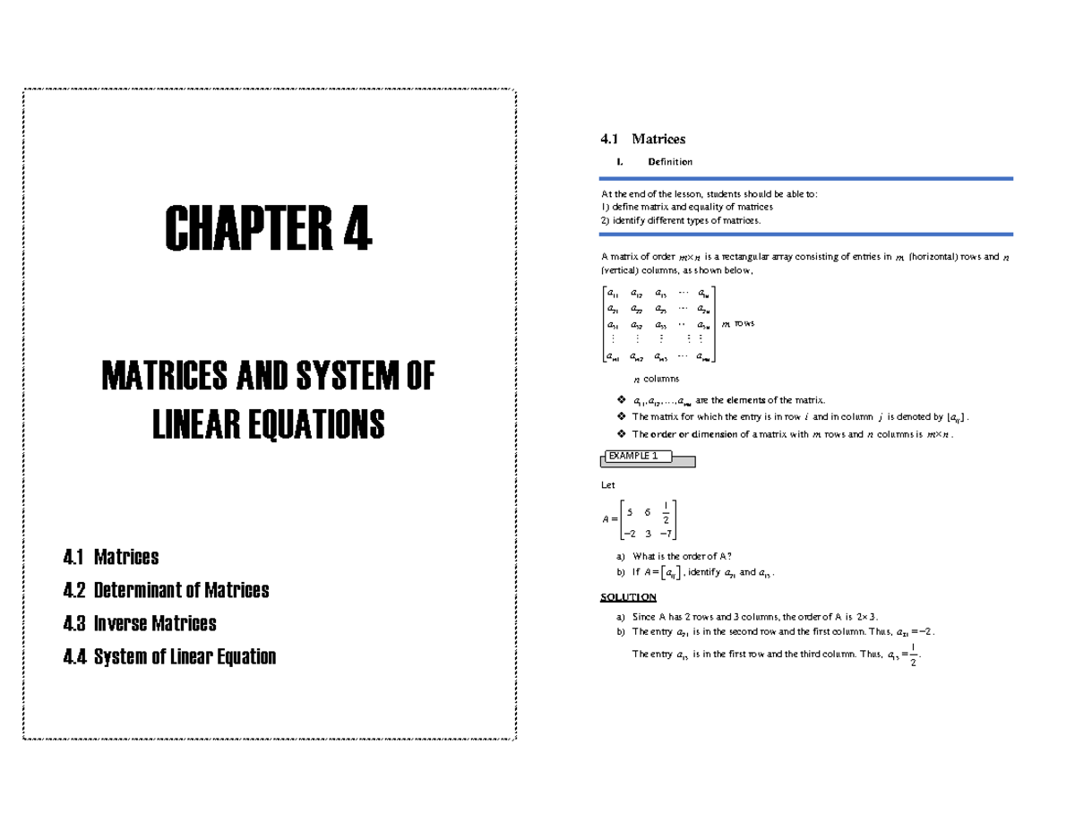 Chapter 4.1 Matrices I: Lecture Notes on Matrix Concepts - Studocu