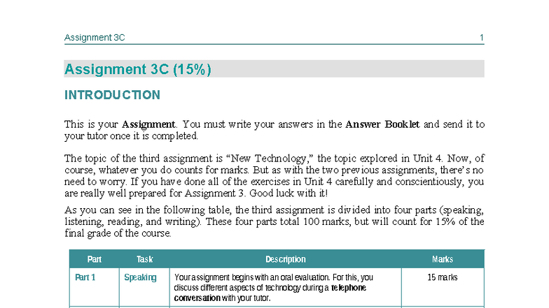 Assignment 3C: Communication Anglaise, Niveau 2 (60) - Detailed ...