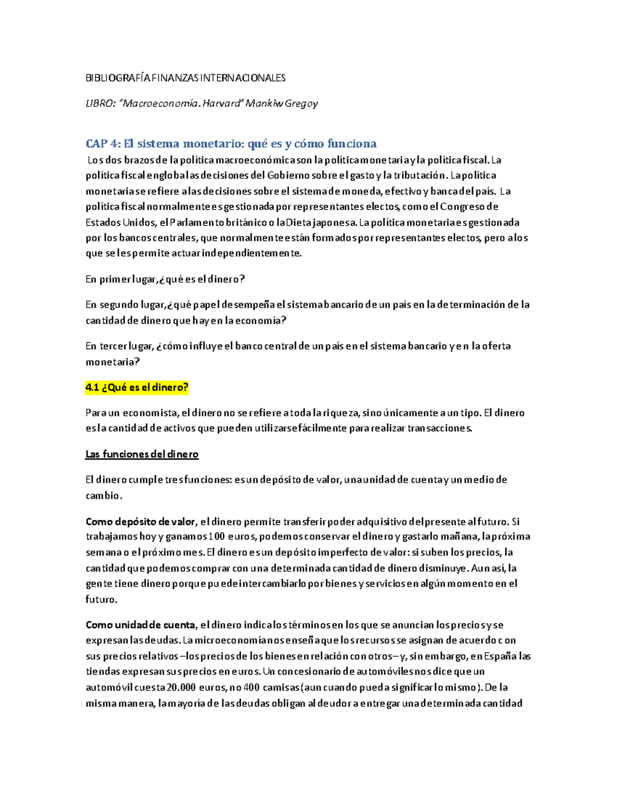Bibliografía y Conceptos Clave de Finanzas Internacionales (FIN-2023 ...