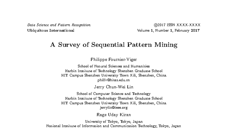 A Survey of Sequential Pattern Mining in Data Science (DSPR 2017) - Studocu