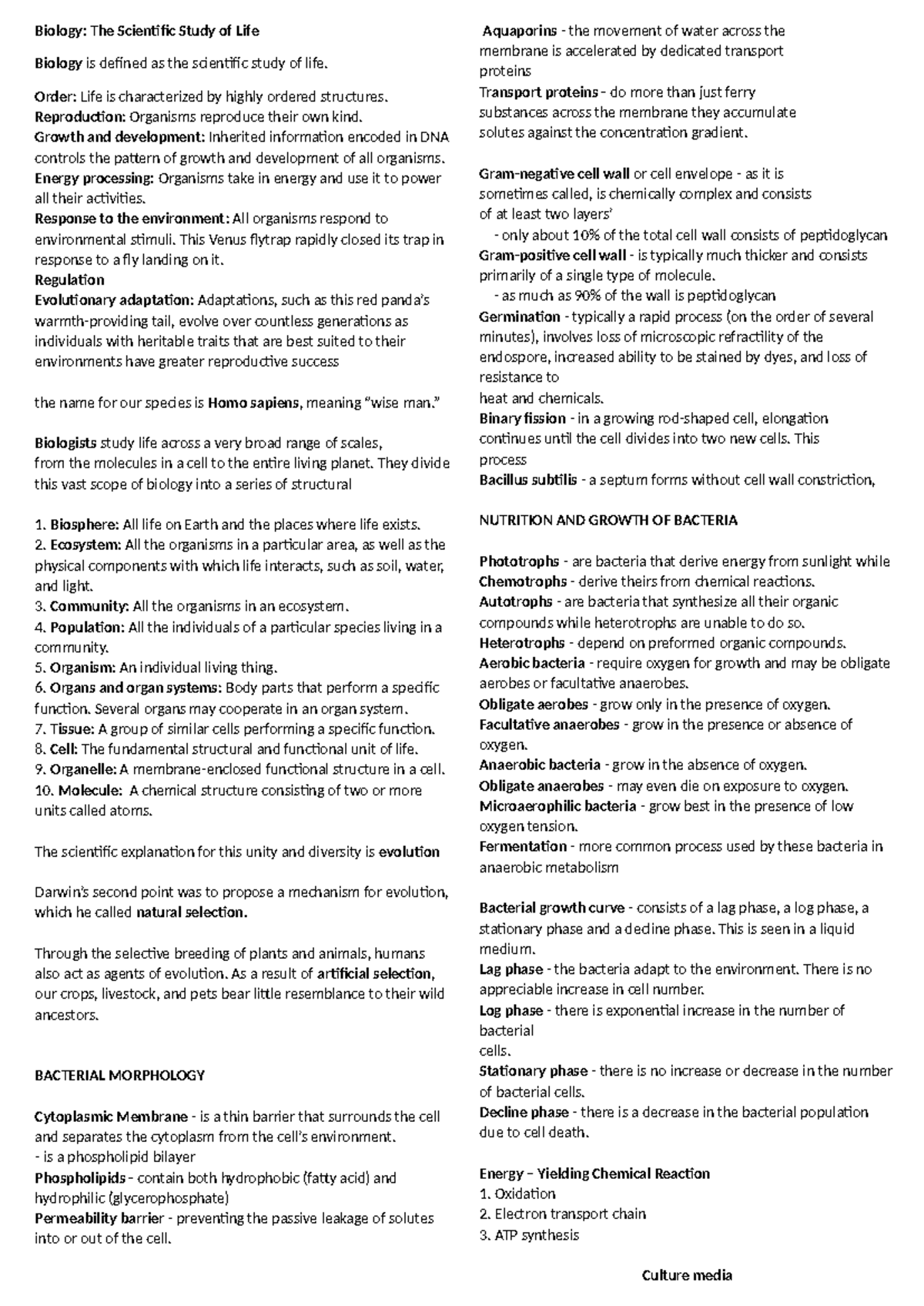 Biology 101: Microbiology Lecture Notes on Life and Bacterial Growth ...