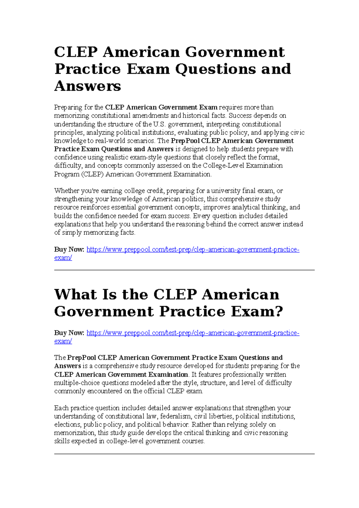 CLEP American Government Practice Exam Q&A Study Guide - Studocu