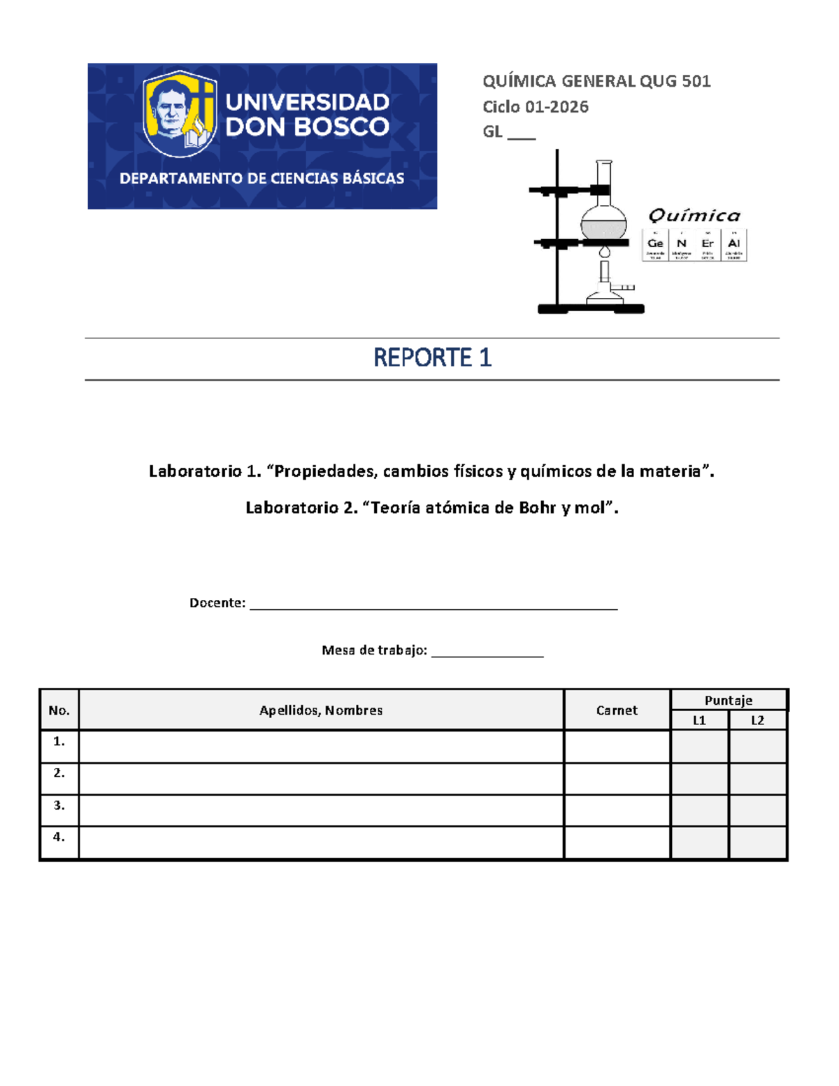 REPORTE 1 LABORATORIO QUG 501: Cambios Físicos y Químicos - Studocu