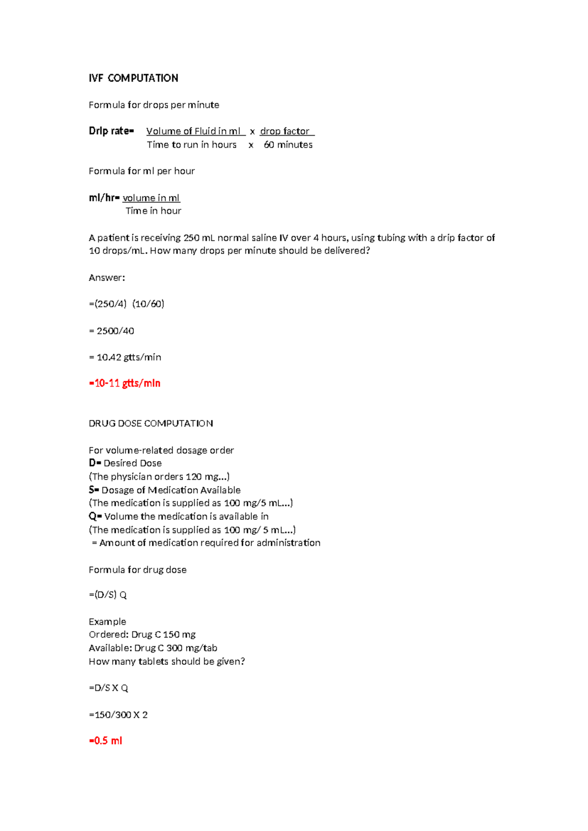 IVF Computation & Drug Dose Calculations for Nursing Students (NURS 101 ...