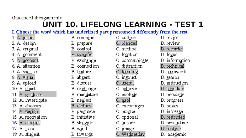 Grade 12 Unit 10 Test 1 - English Language Exercises - Studocu