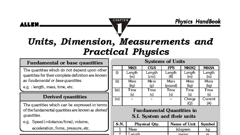 Physics HandBook C HAP TE R ALLEN: Units, Dimensions, and Measurements ...