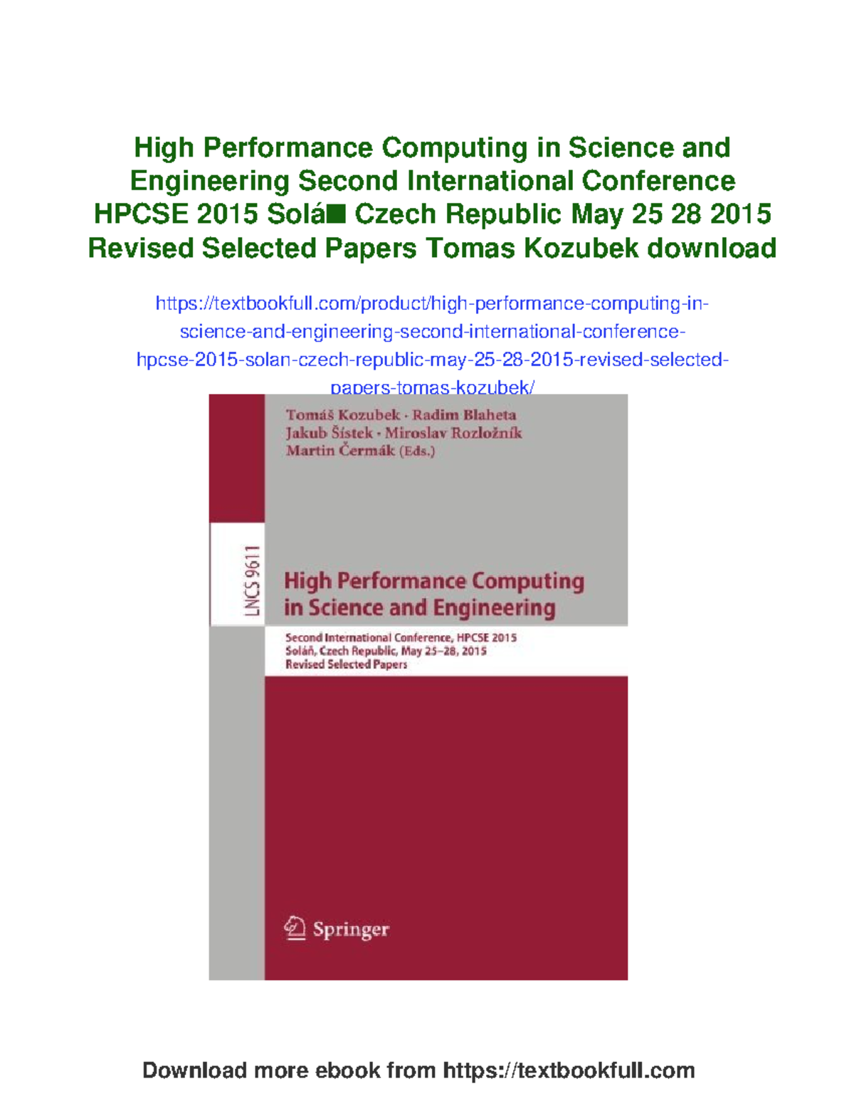 HPCSE 2015: High Performance Computing in Science & Engineering ...