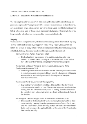 Admin Law Overview: Key Principles and Judicial Review Insights - Studocu
