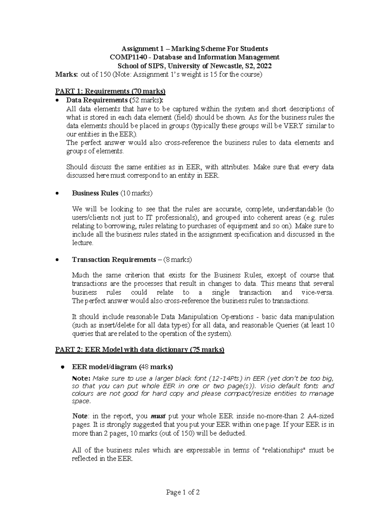 Assignment 1 Marking Guidelines - Page 1 of 2 Assignment 1 – Marking ...
