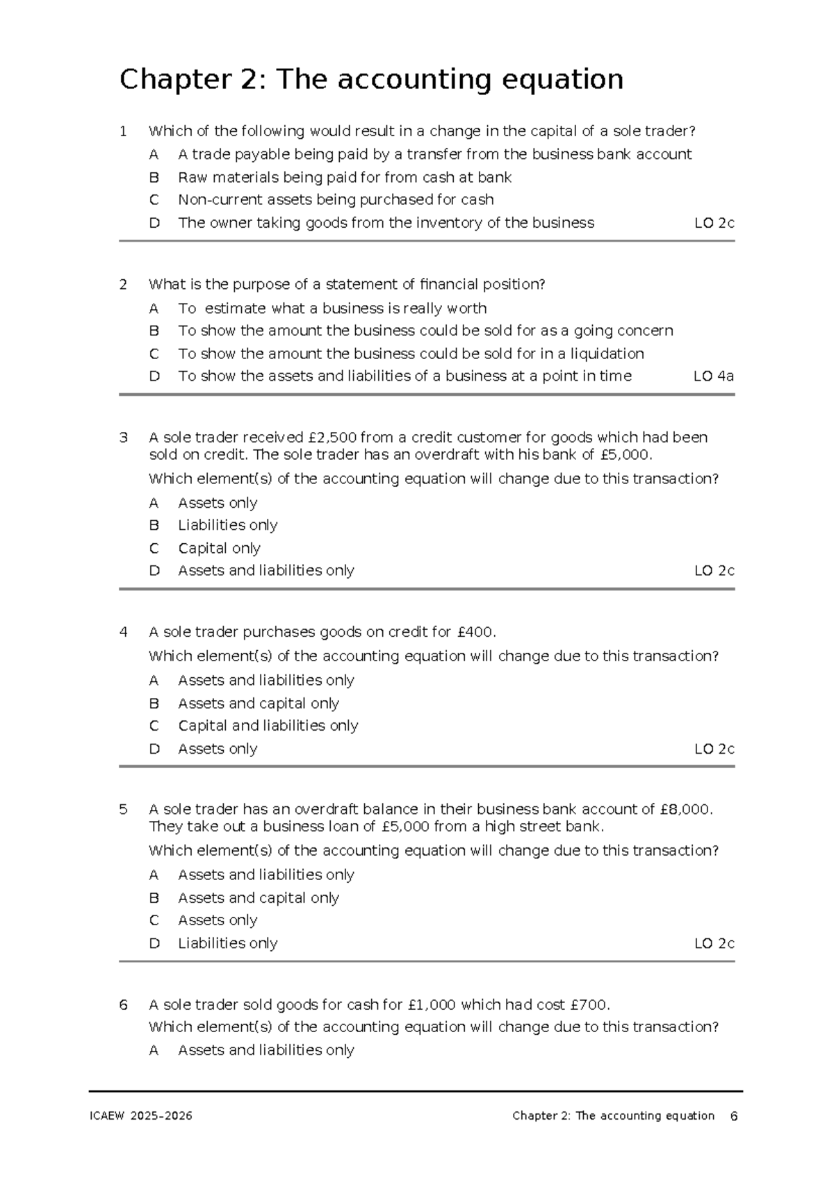 Chapter 2: The Accounting Equation - 9 Additional Questions - Studocu