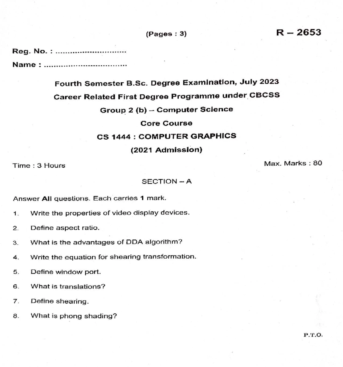 CS 2877: Computer Graphics Exam Questions - July 2024 - Studocu