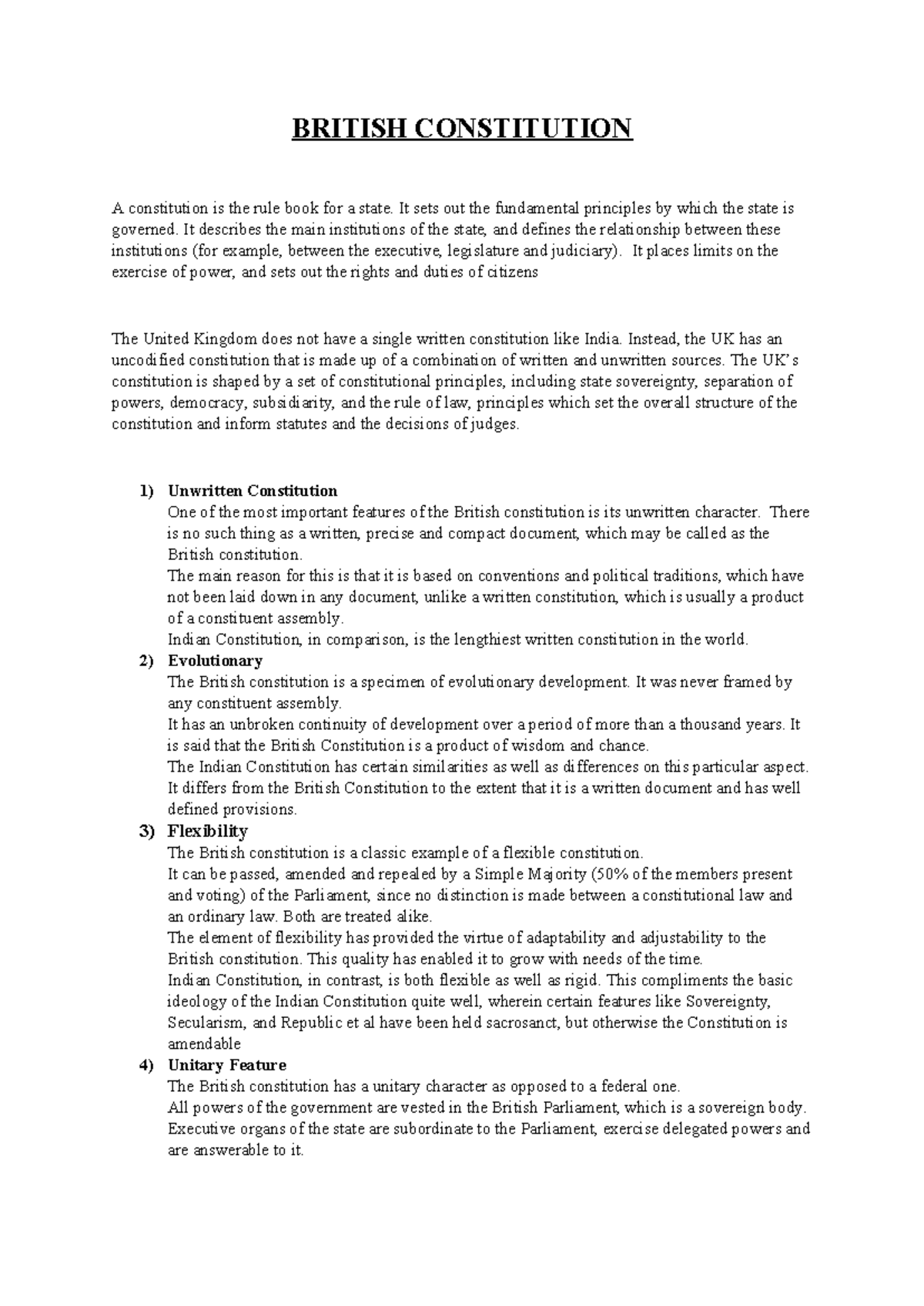 British Constitution: Key Features and Principles Explained - Studocu