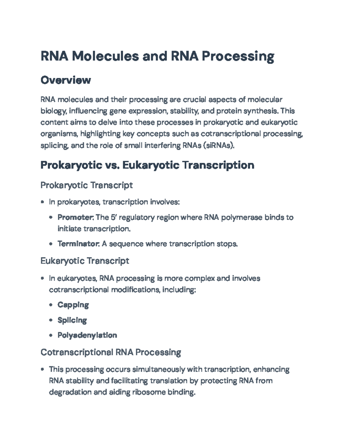 RNA Molecules and Processing: Key Concepts in Molecular Biology - RNA ...