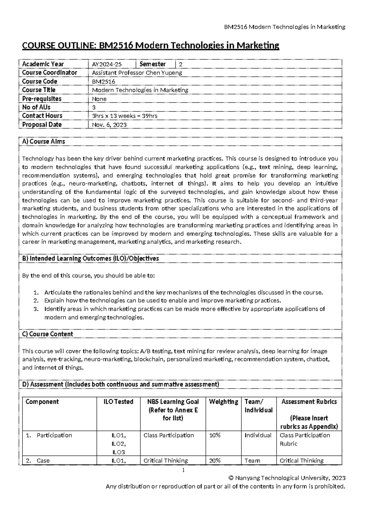 BM2516 Modern Technologies in Marketing Course Outline S2 AY2024-2 ...
