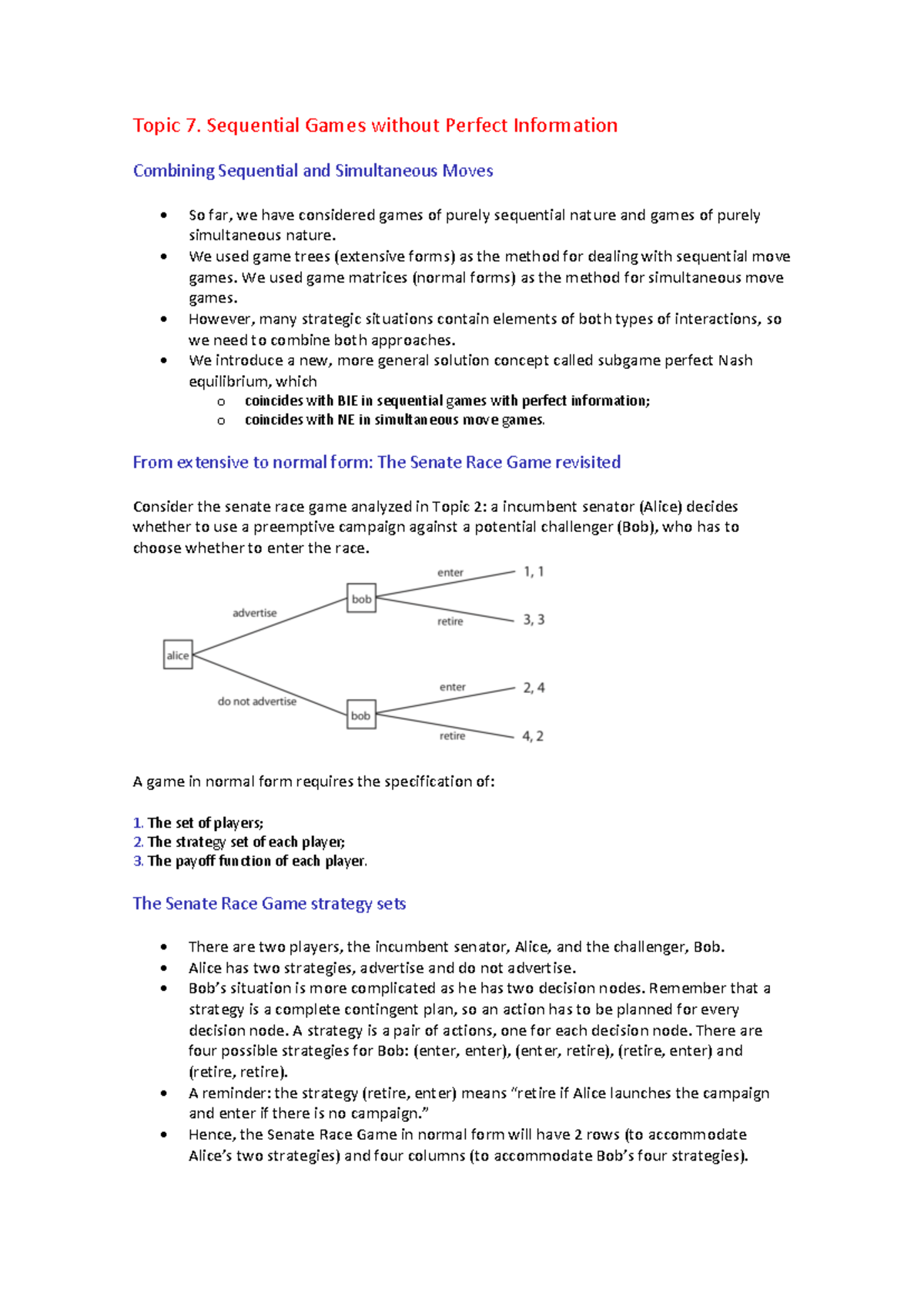 Topic 7 - Sequential Games and Nash Equilibria in Game Theory - Studocu