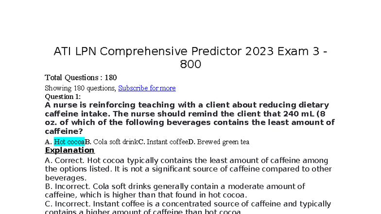 ATI LPN Comprehensive Predictor 2023 Exam 3: 800 Questions Overview