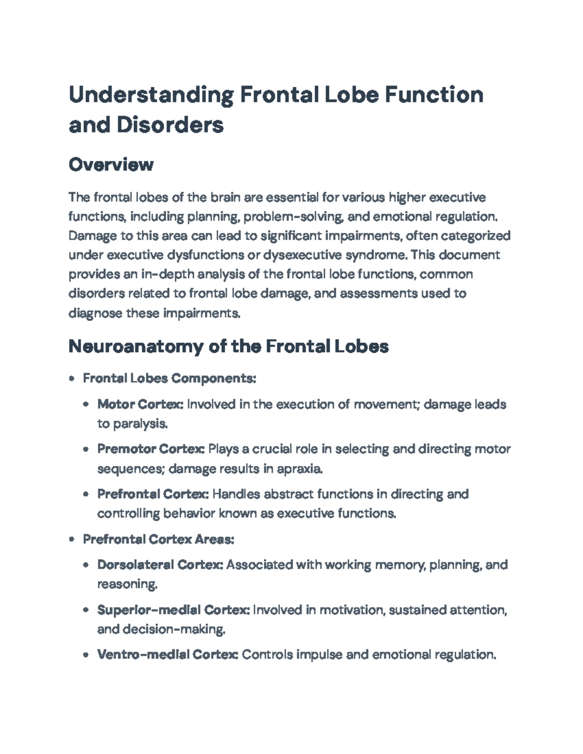 Frontal Lobe Functions and Executive Control: Understanding Amnesia ...