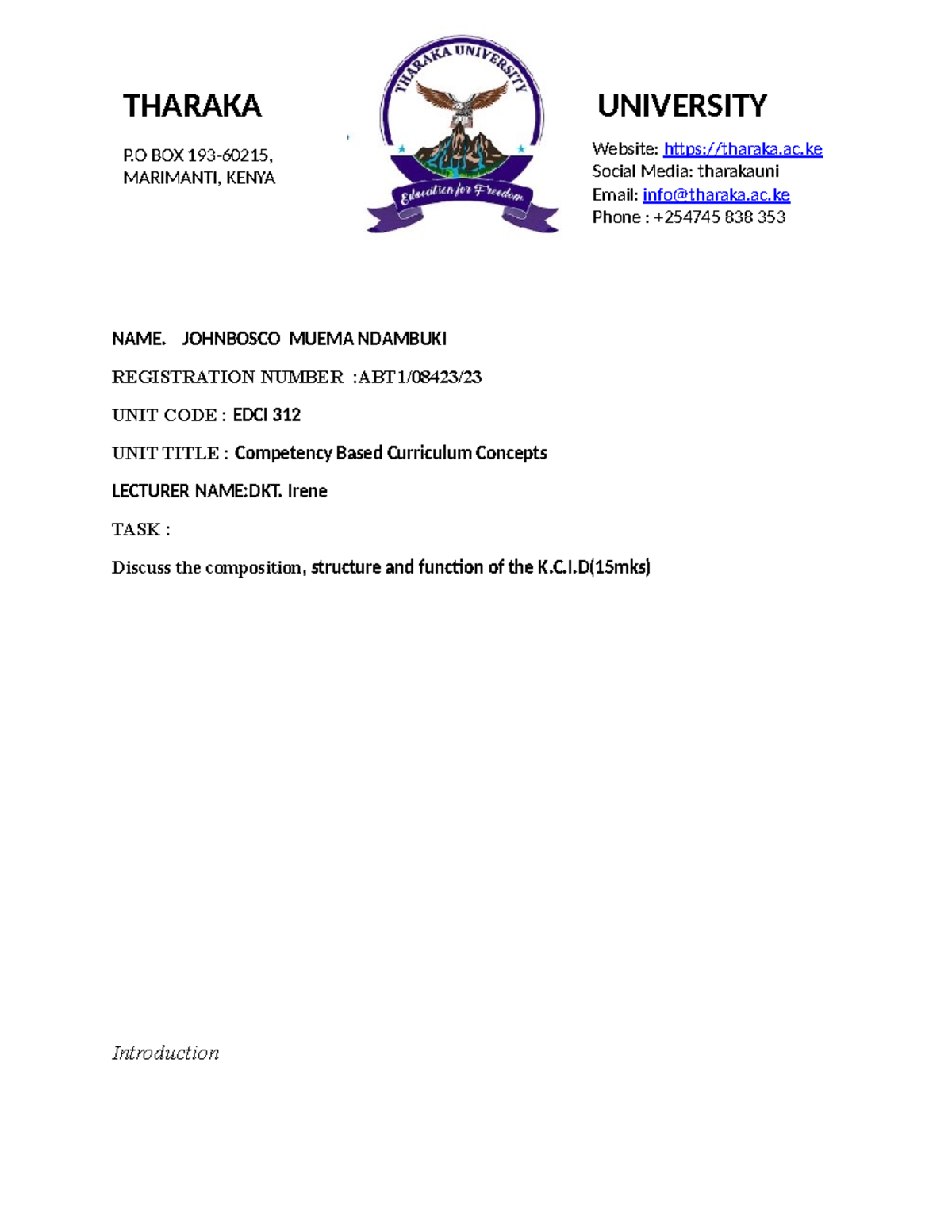 EDCI 312: Composition and Structure of KICD - Final Exam Notes - Studocu