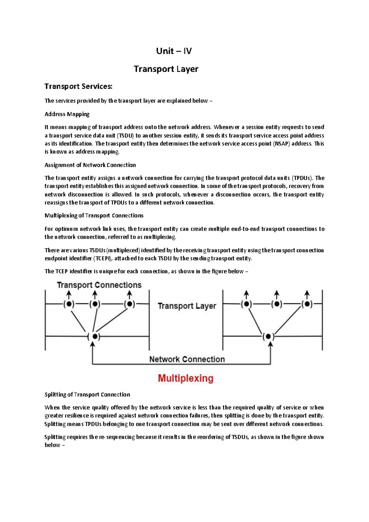 CN Notes Unit 4 - None - Unit – IV Transport Layer Transport Services ...