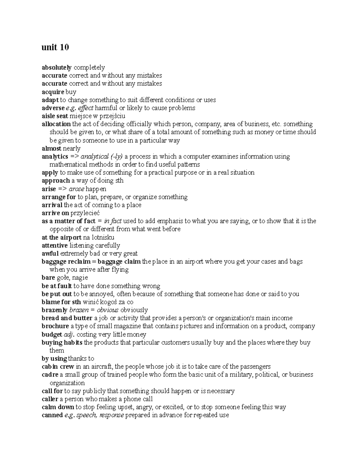 Unit 10 Vocabulary from New Market Leader Upper Intermediate (3rd Ed ...
