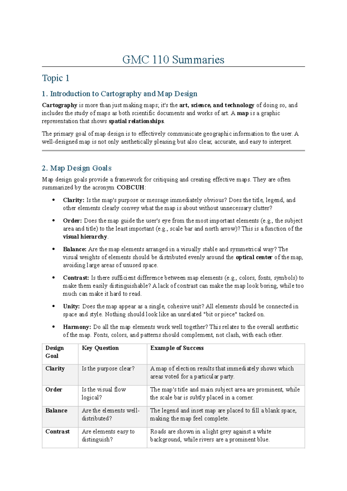 GMC 110 Final Exam Summaries: Introduction to Cartography & Map Design ...