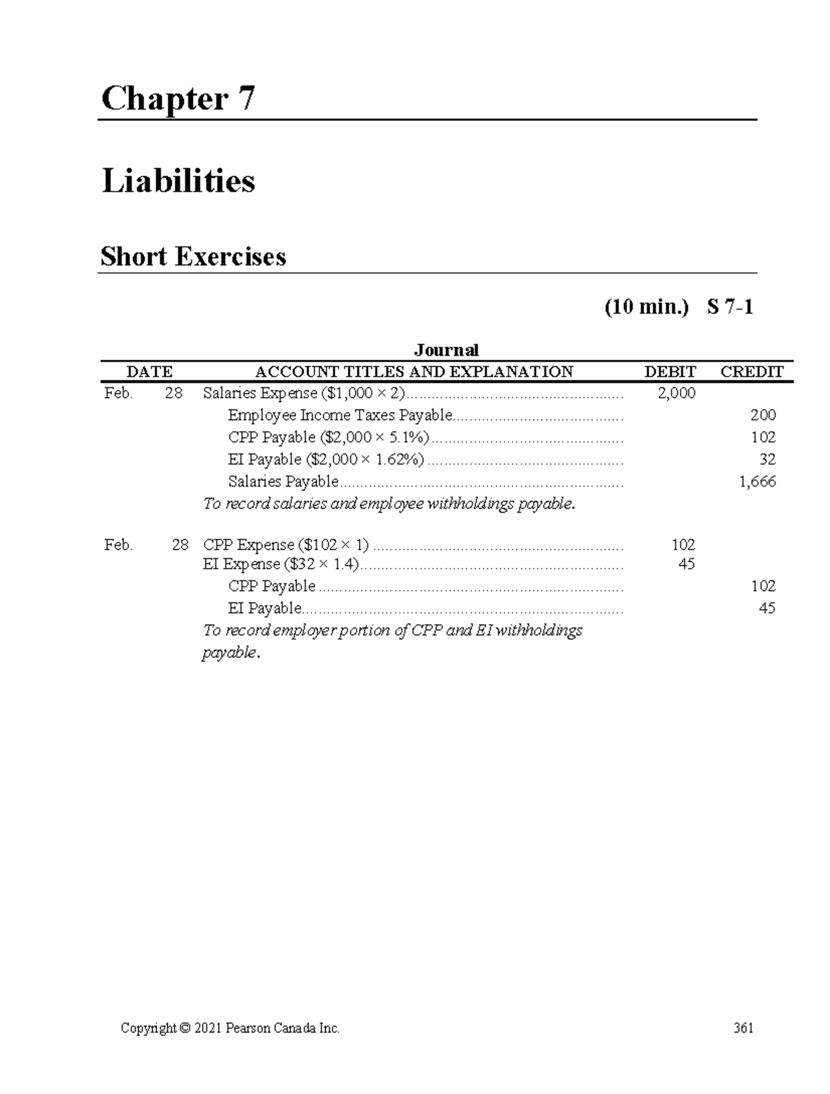 Chapter 7 - Liabilities Solutions (7th ed) - Studocu