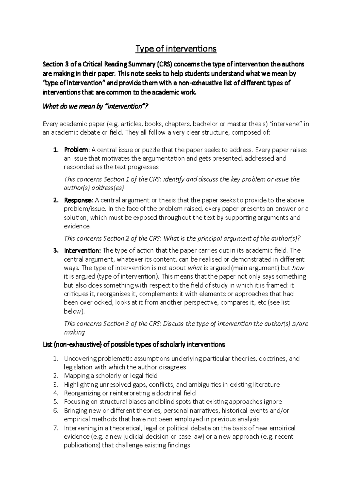 Types of Interventions in Academic Papers: A CRS Guide - Studeersnel