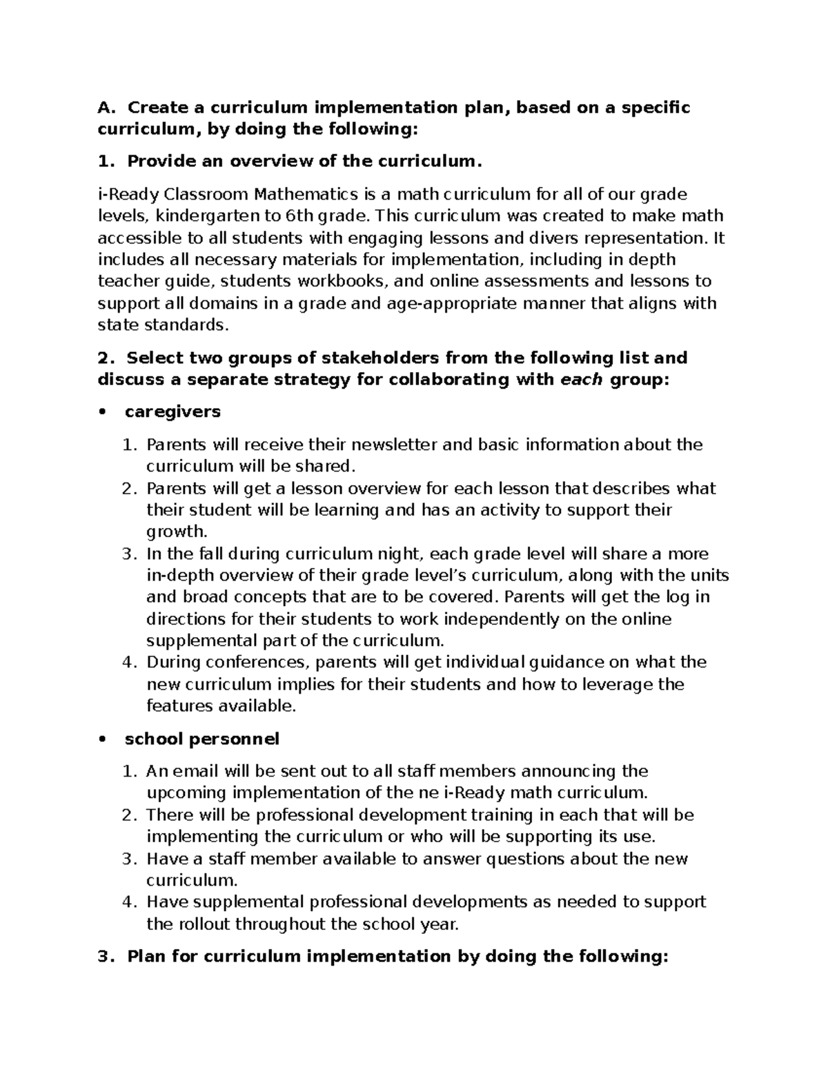GHN1 Task 4: Curriculum Implementation Plan for Classroom Mathematics ...