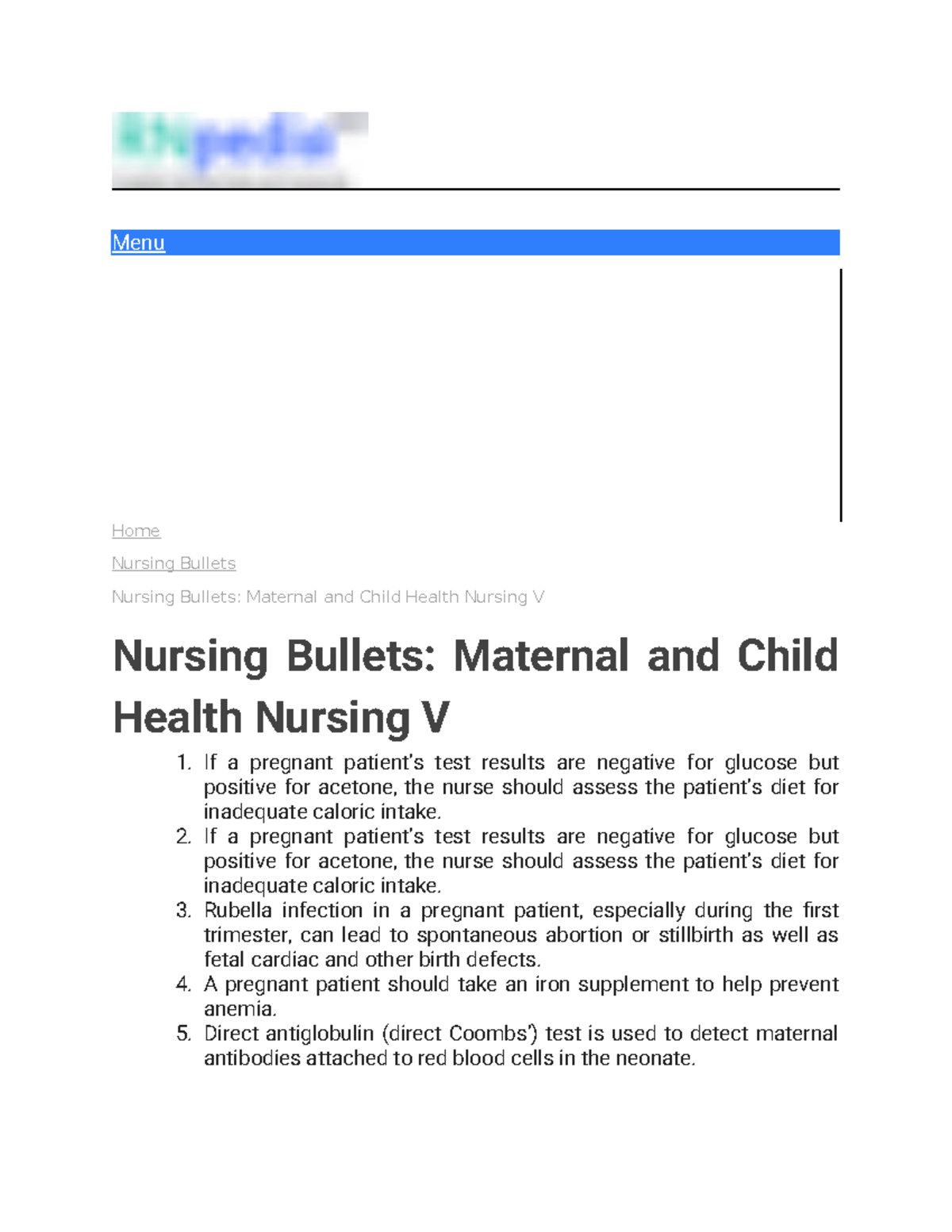 Maternal and Child Health Nursing V: Key Study Bullets and Notes - Studocu
