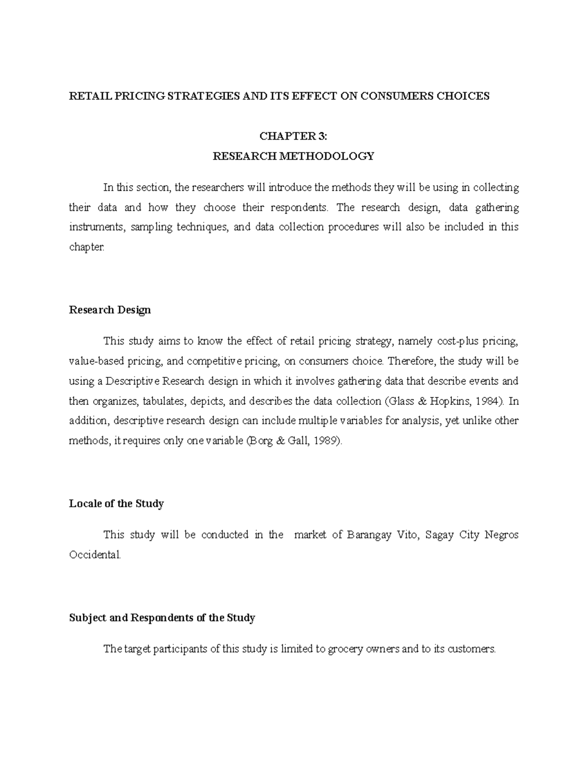Chapter 3 research methodology - RETAIL PRICING STRATEGIES AND ITS ...