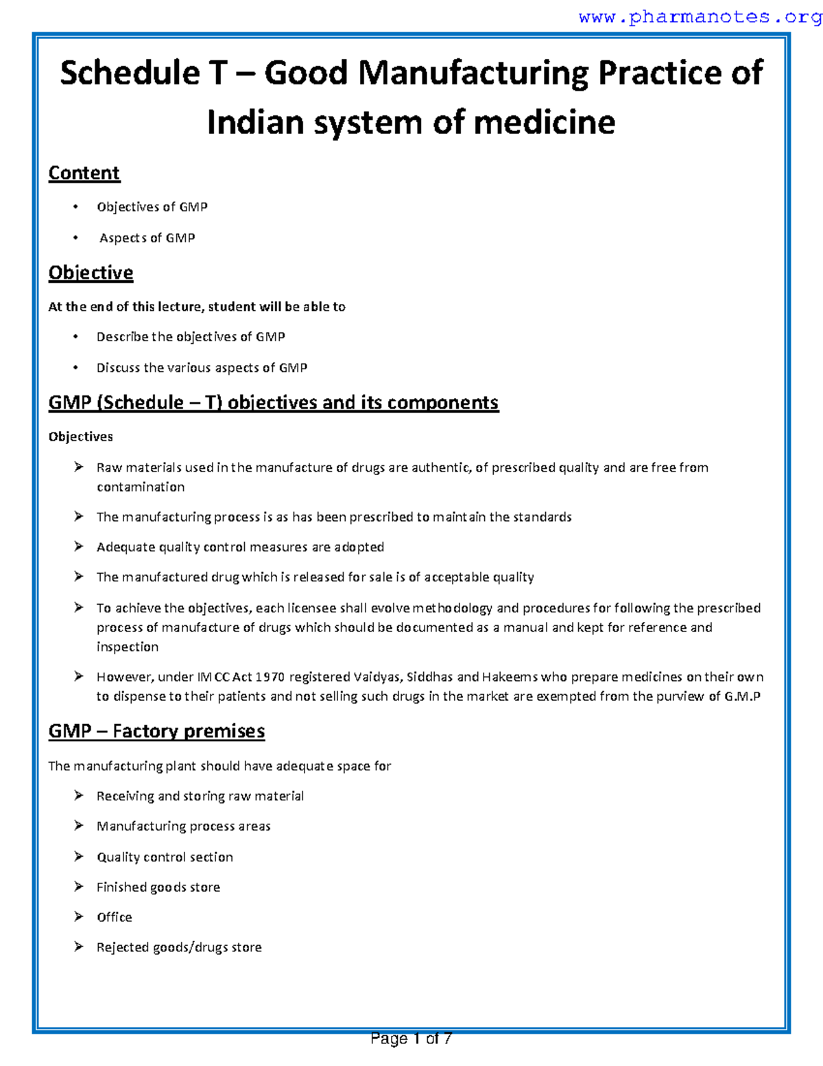GMP - Good Manufacturing Practices: Key Aspects & Objectives - Studocu