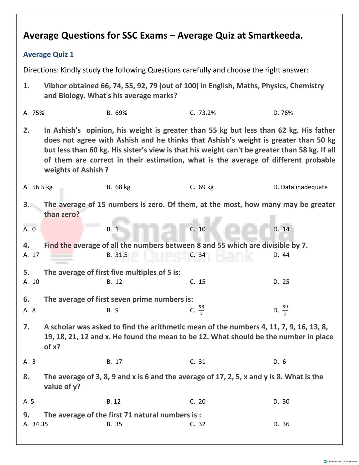 Average Quiz 1 (SSC) - Key Questions and Solutions - Studocu