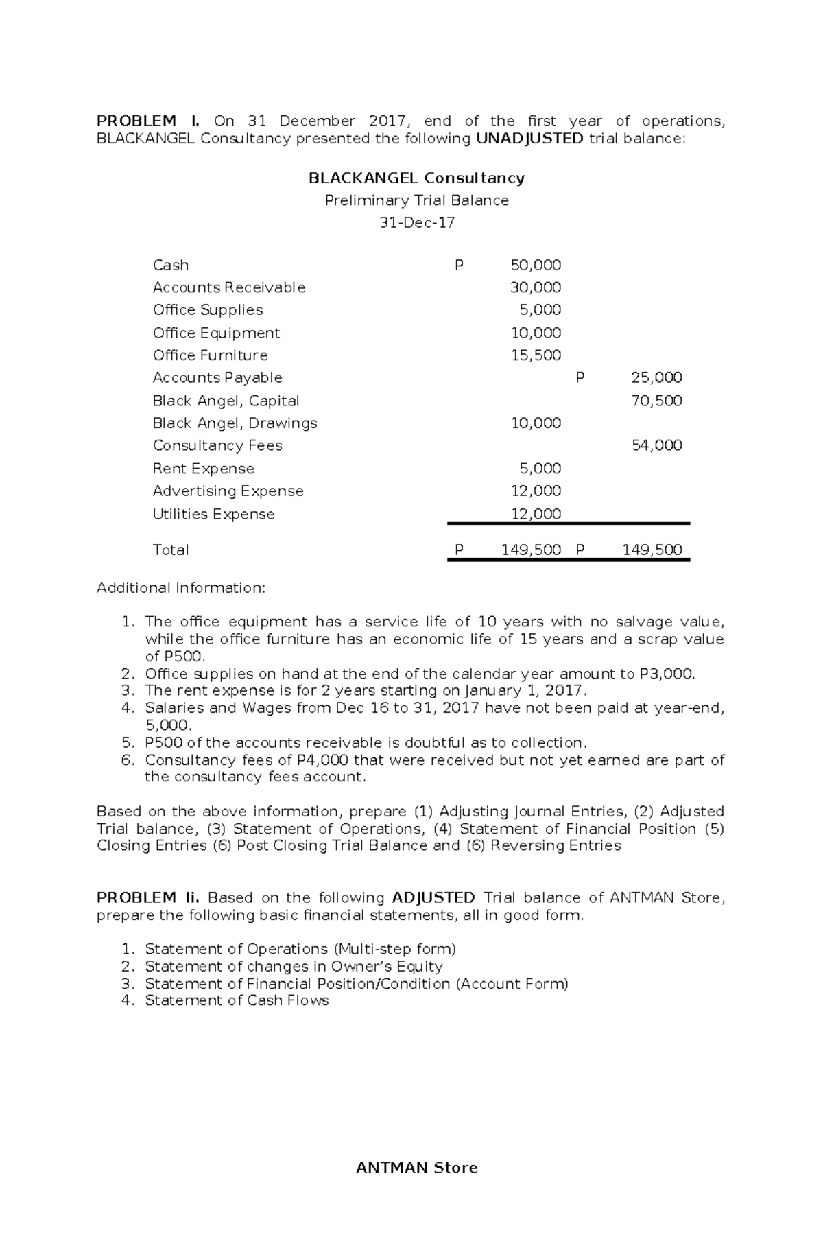 Adjusting Entries and Financial Statements Preparation for ACCT 101 ...