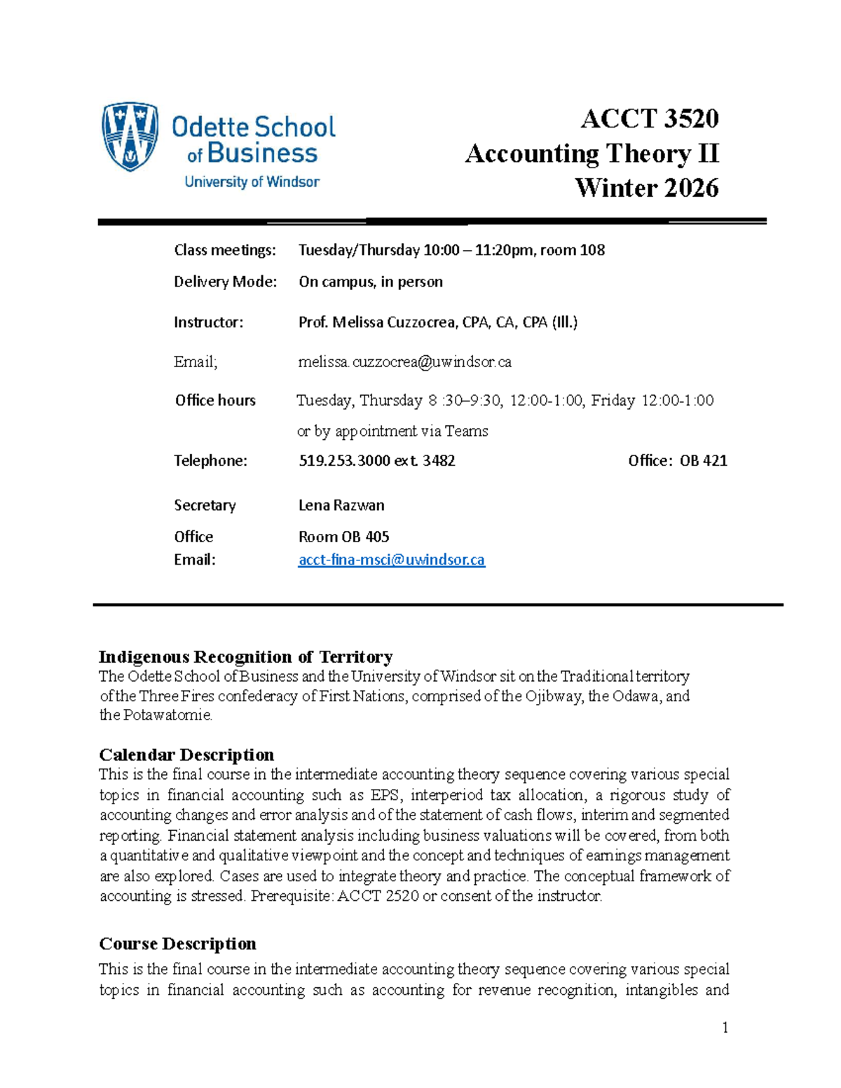 Course Syllabus for ACCT 3520: Accounting Theory II - Winter 2026 - Studocu
