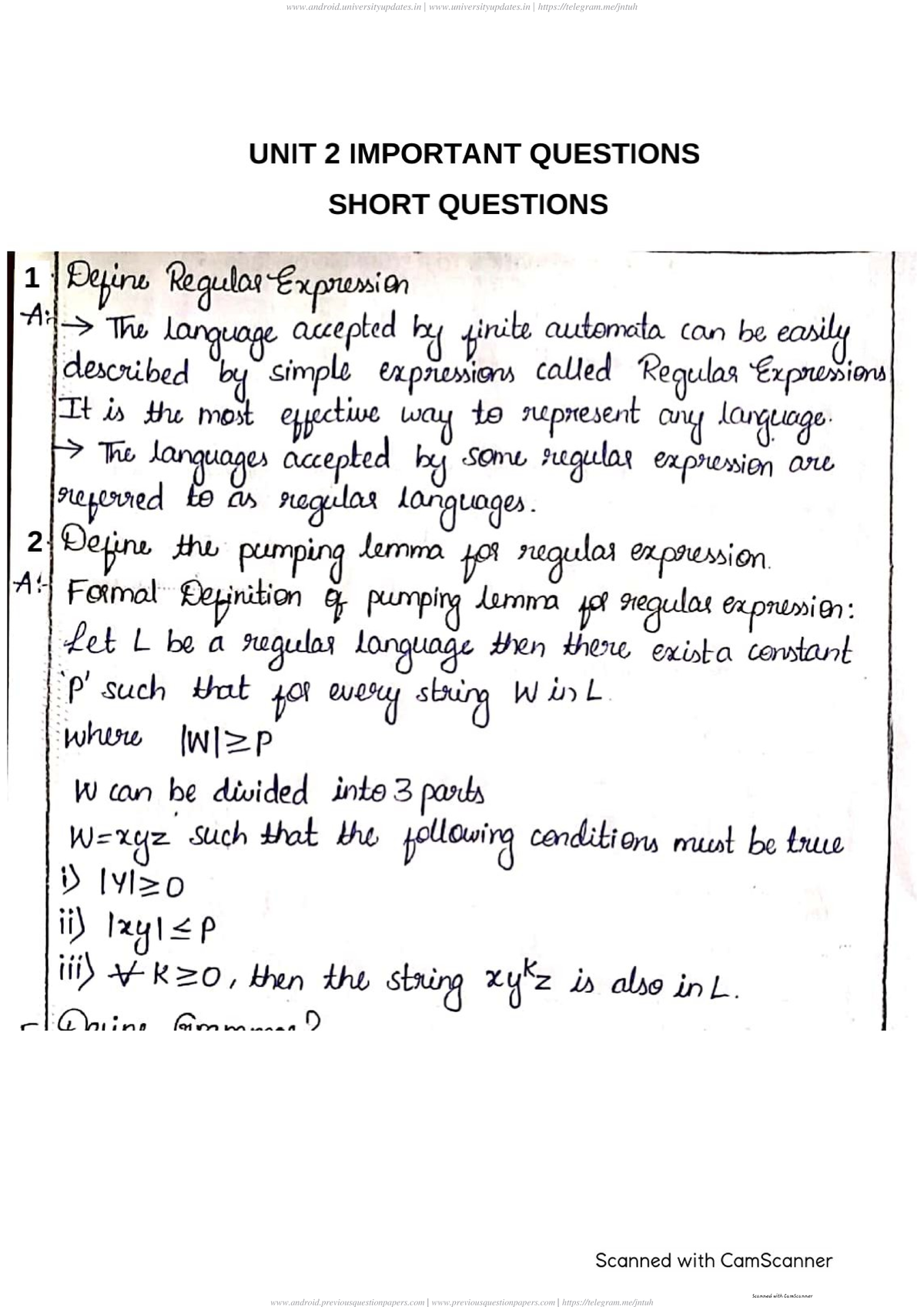 FLAT UNIT 2 IMPORTANT QUESTIONS ON REGULAR EXPRESSIONS - Studocu